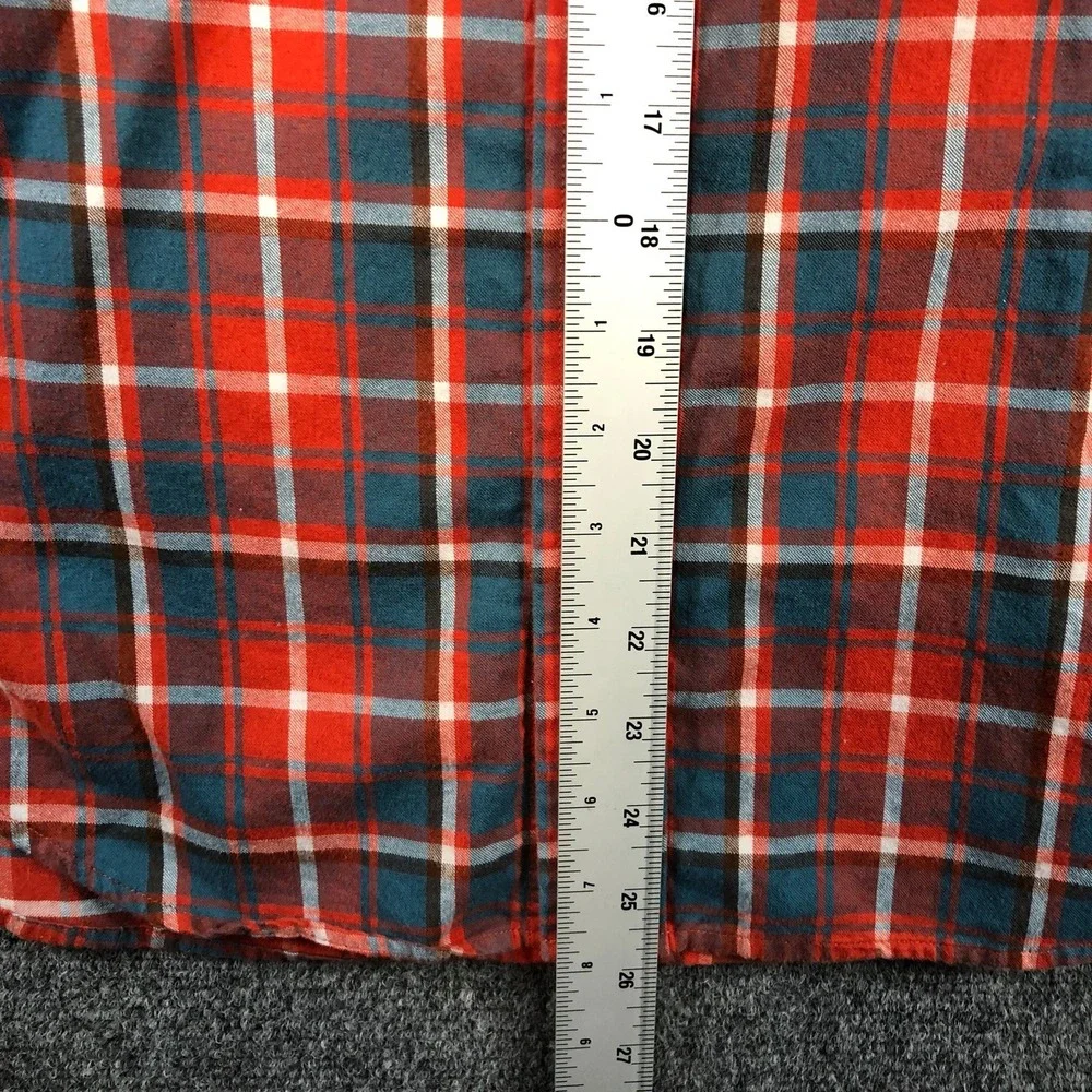 Banana Republic Men Flannel Shirt Size M Orange Blue Plaid Button Up Long Sleeve